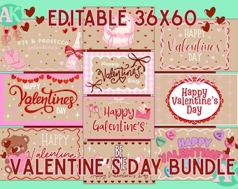 Valentine’s Day Banner Bundle | 10 Editable Canva Templates | 36x60 Valentine Party Decor | Digital Download
