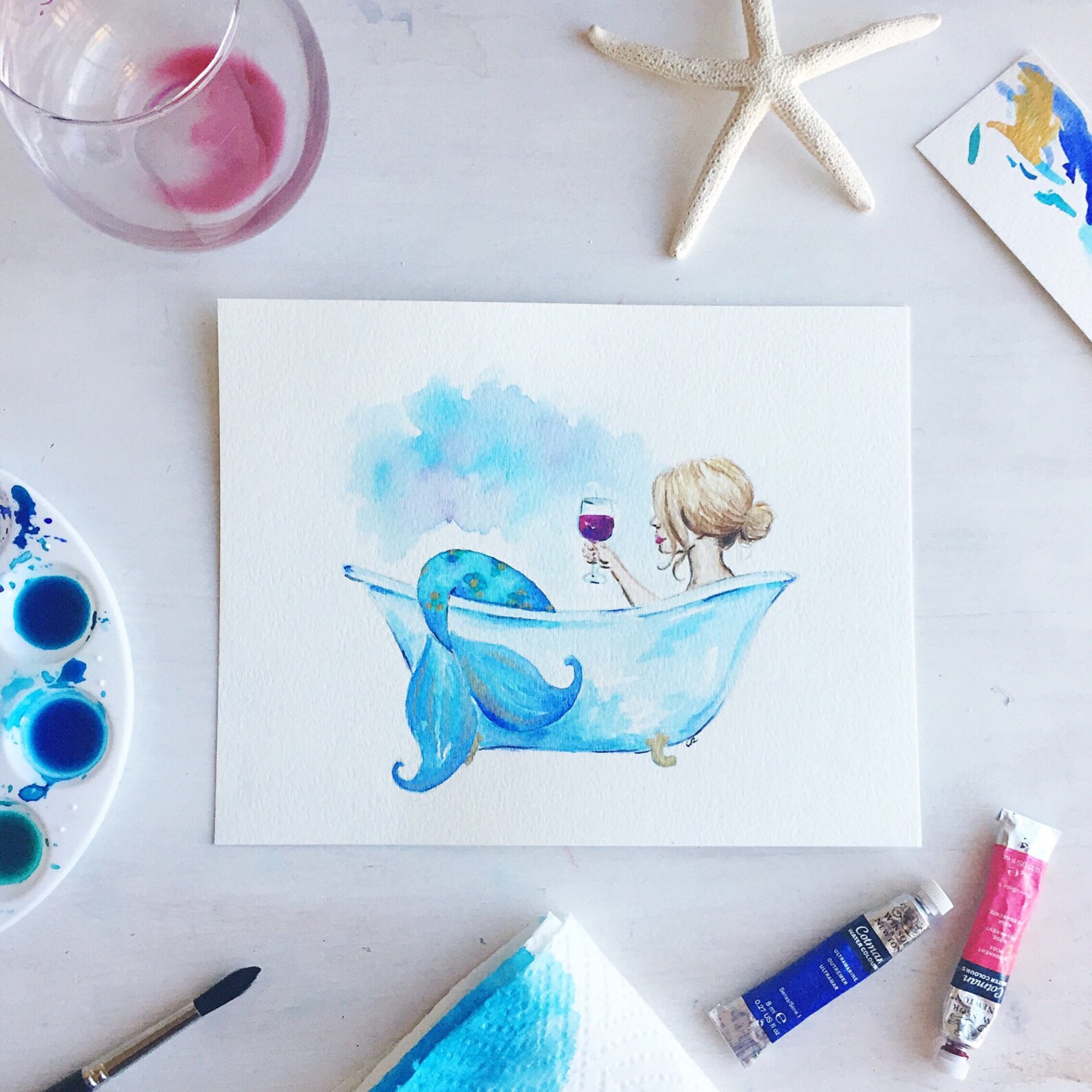 Bathroom Art - Bathtub Mermaid - Digital Printable - Watercolor Mermaid ...