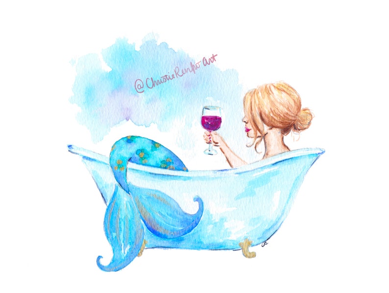 Bathroom Art - Bathtub Mermaid - Digital Printable - Watercolor Mermaid ...