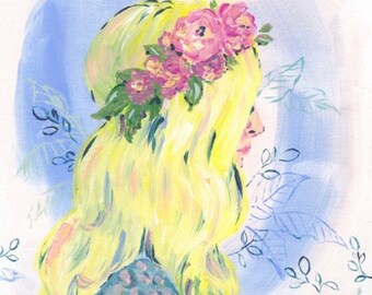 Spring girl art - floral artwork - fashion art - digital printable - girl wall art