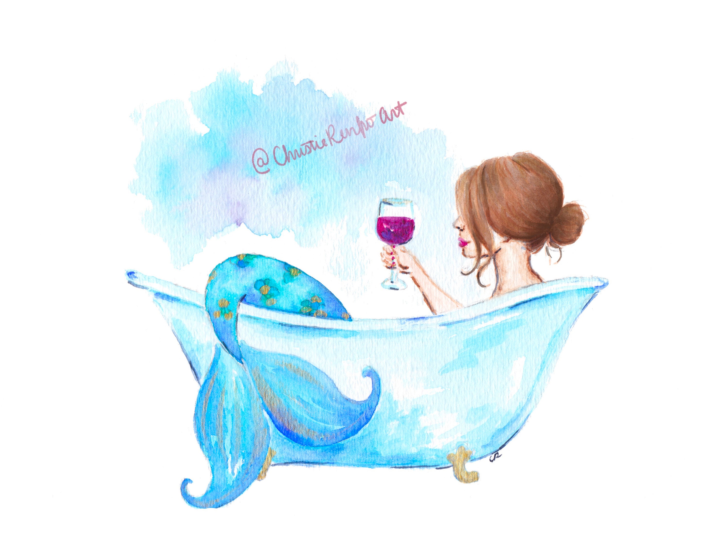 Bathroom Art - Bathtub Mermaid - Digital Printable - Watercolor Mermaid ...