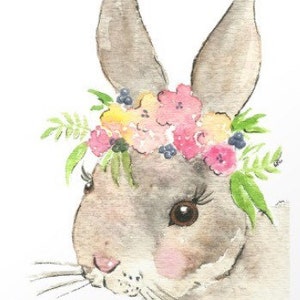 Bunny nursery DIGITAL Printable nursery print bunny watercolor flower crown animals floral nursery art image 2