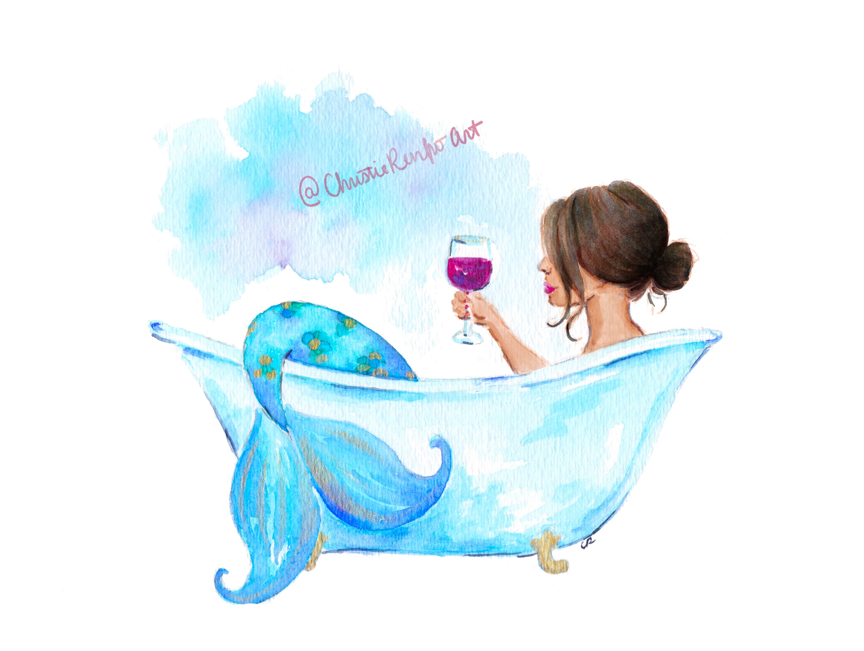 Bathroom Art Bathtub Mermaid Digital Printable | Etsy