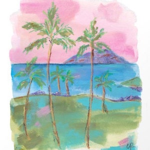Maui sunset painting in watercolor and acrylic - digital print