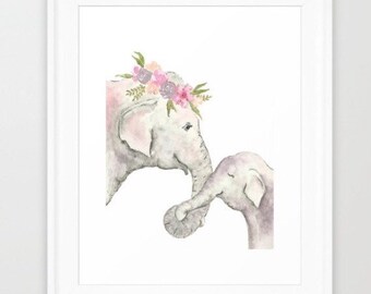 Elephant printable - Elephant nursery print - digital download - Elephant watercolor - baby elephant print