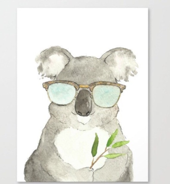 Koala art print - digital printable - koala watercolor - funny nursery art - animal nursery print - Koala Bear