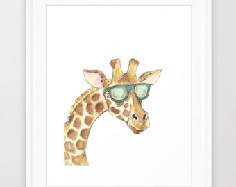 Sunglasses Giraffe Print: Watercolor Nursery Art (Digital Download)