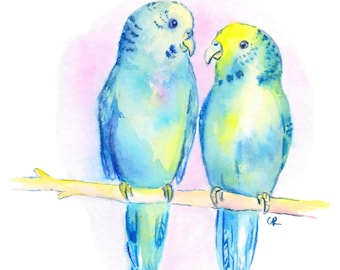 Acuarela de periquito - Impresión digital - Acuarela de periquito - Arte de aves