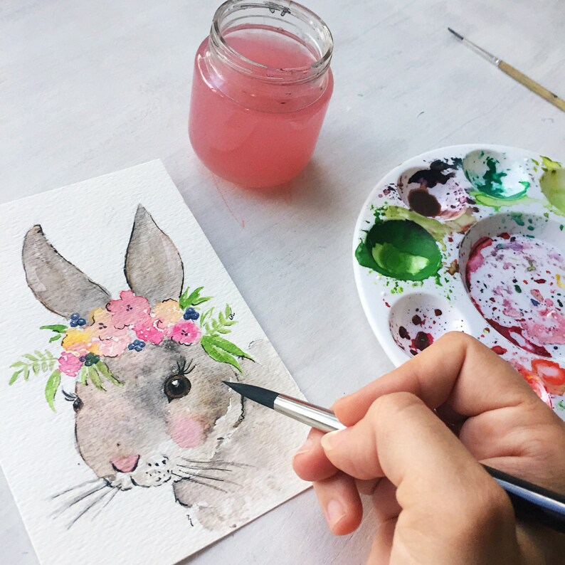 Bunny nursery DIGITAL Printable nursery print bunny watercolor flower crown animals floral nursery art image 4