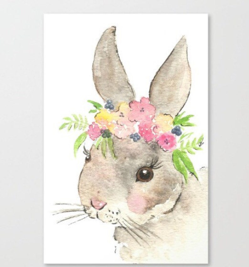 Bunny nursery DIGITAL Printable nursery print bunny watercolor flower crown animals floral nursery art image 3