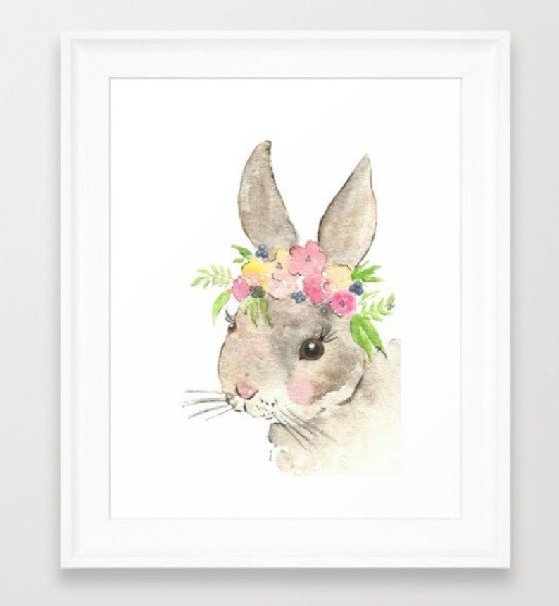 Bunny nursery DIGITAL Printable nursery print bunny watercolor flower crown animals floral nursery art image 1