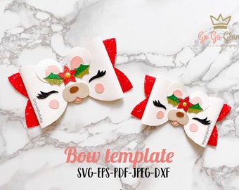 Christmas bear bow template, svg bow template christmas, svg bow template, digital die cut