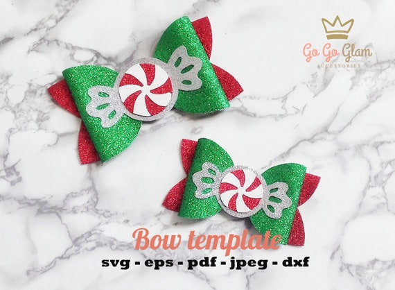 Download Free Christmas Bow Svg Candy Cane Hairbow Template Glitter Bows Etsy SVG Cut Files
