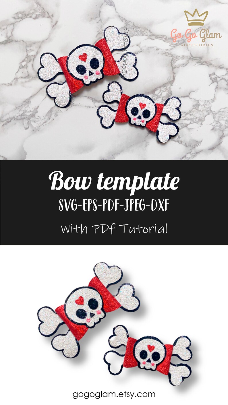Skull Hairbow Svg Halloween Svg Bow Halloween Bow Template | Etsy