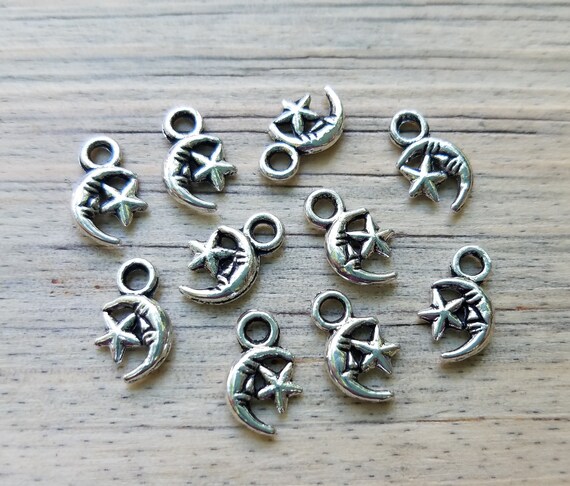 Tibetan Silver /"Moon /& Star/" Star Charms 10 per pack