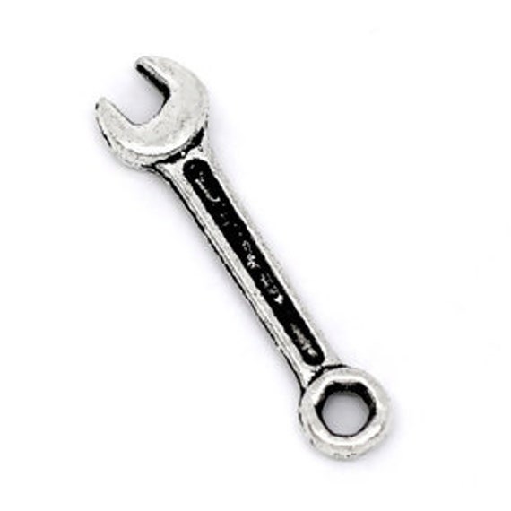 12 Wrench tool charms antique silver tone P599