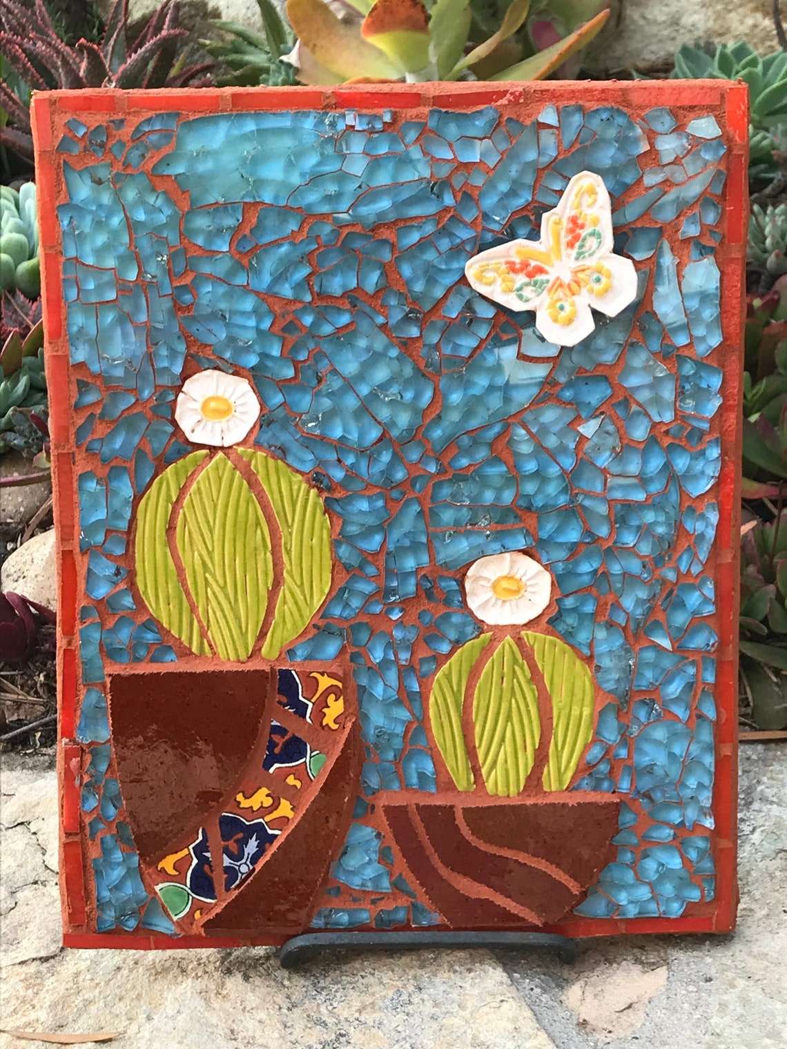 Barrel cactus mosaic garden art/ wall decor Etsy