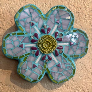 Blue mosaic flower wall art