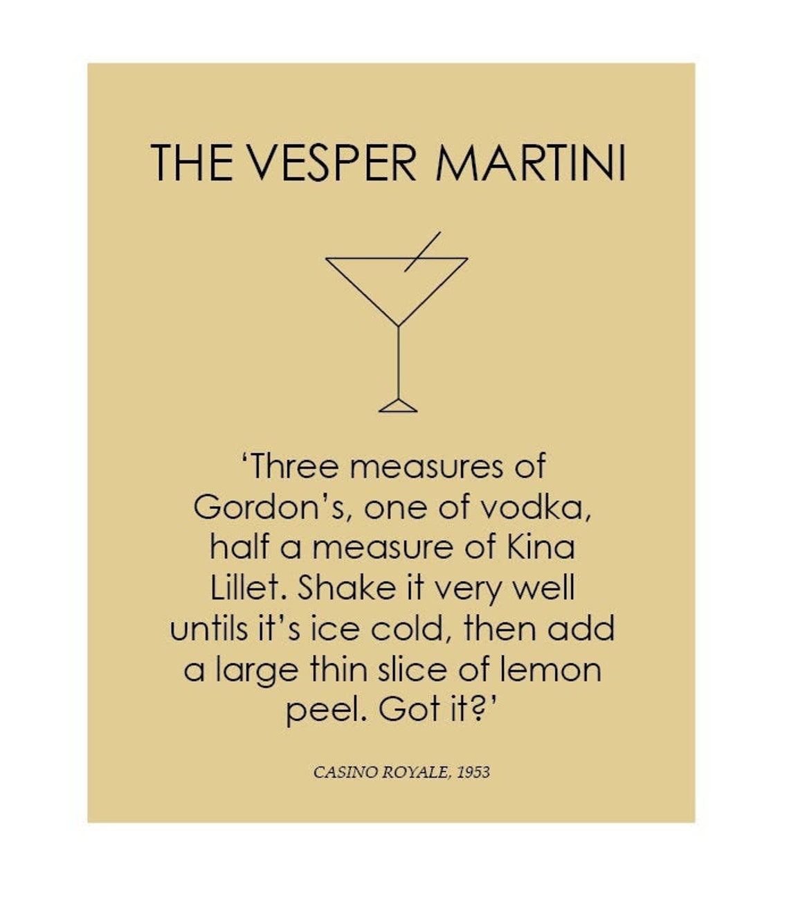 James Bond The Vesper Martini 007 Quote Printable Etsy