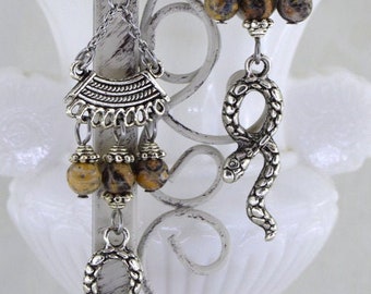Snake Earrings | Snake Charmer | Chandelier Earrings, Tribal Earrings, Gothic Earrings, Natural stone, Chandelier Snake, Gift for her - BFS