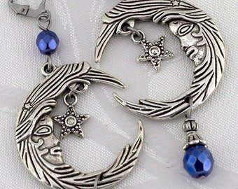 Bella Luna - Shorter Moon Earrings, Large Moon Earrings Silver and Iridescent Black, Celestial, Multiple colors available