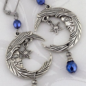 Bella Luna - Shorter Moon Earrings, Large Moon Earrings Silver and Iridescent Black, Celestial, Multiple colors available
