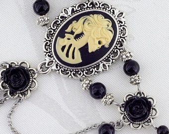 Lady Death, Gothic Slave Bracelet | Gothic victorian Bracelet, Statement bracelet, Elegant bracelet, Rose Bracelet, Cameo Bracelet for women