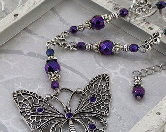 Beaded butterfly Necklace - Winged Mystery - Elegant jewelry, Bee necklace, Dragonfly Necklace