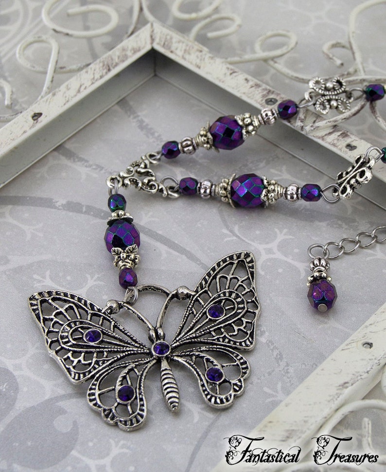 Beaded butterfly Necklace Winged Mystery Elegant jewelry, Bee necklace, Dragonfly Necklace image 1