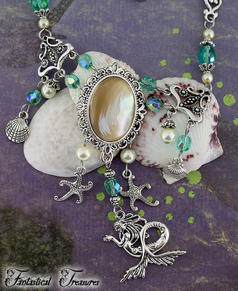 Under the Sea Beautiful Mermaid themed necklace shell and starfish necklace nautical jewelry image 2