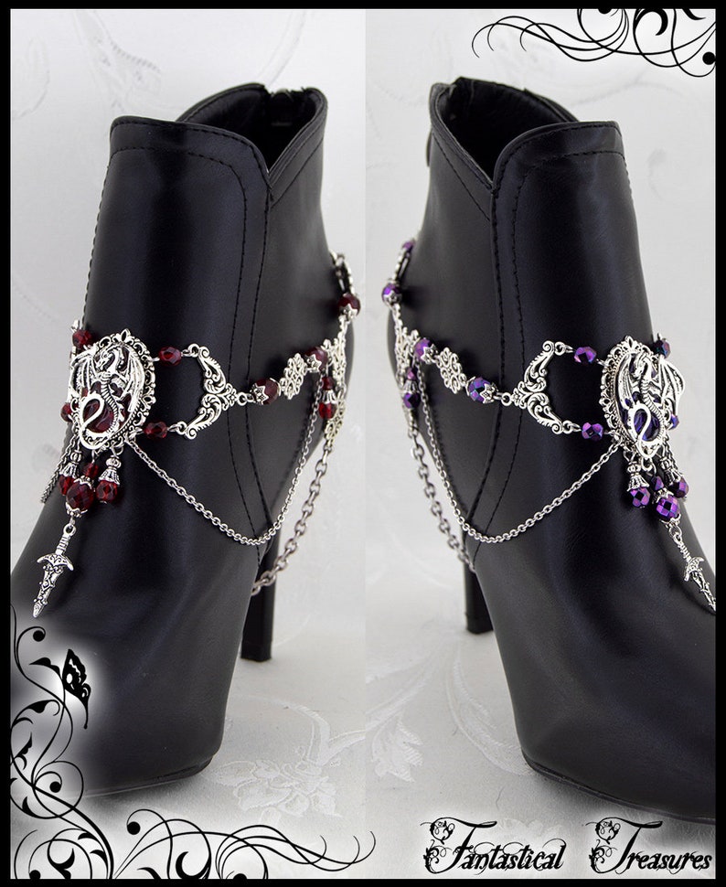 Dragon Boot Jewelry Dragon Charmer Boot Chain, Medieval Jewelry, Dragon Jewelry, statement jewelry, Purple Dragon, Large Jewelry for her image 3