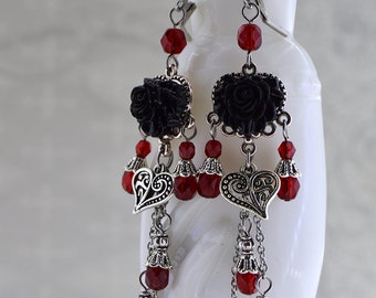 Alice in Wonderland Chandelier Earrings | Queen of Hearts | Gothic Earrings, Victorian Earring, Cosplay jewelry, Statement earring, Gift for