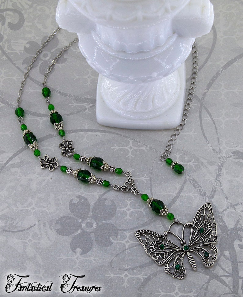 Beaded butterfly Necklace Winged Mystery Elegant jewelry, Bee necklace, Dragonfly Necklace image 3