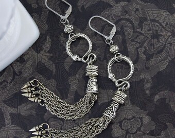 Snake Goddess, Gothic Snake Earrings | Long Gothic Earrings, Gothic Snake Earrings, Long Tribal Tassel Earrings, Gothic Metal Earrings
