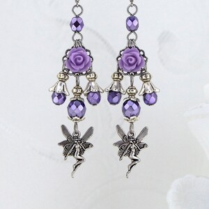 Boucles doreilles féeriques Faery Rose Boucles doreilles lustre Fantaisie Bijoux violets image 2