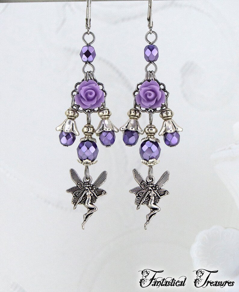 Boucles doreilles féeriques Faery Rose Boucles doreilles lustre Fantaisie Bijoux violets image 2