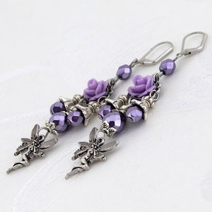 Boucles doreilles féeriques Faery Rose Boucles doreilles lustre Fantaisie Bijoux violets image 6