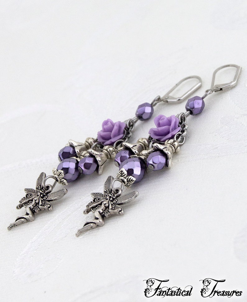 Boucles doreilles féeriques Faery Rose Boucles doreilles lustre Fantaisie Bijoux violets image 6