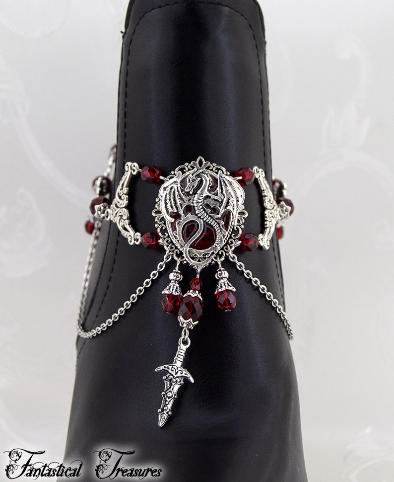 Dragon Boot Jewelry Dragon Charmer Boot Chain, Medieval Jewelry, Dragon Jewelry, statement jewelry, Purple Dragon, Large Jewelry for her Red