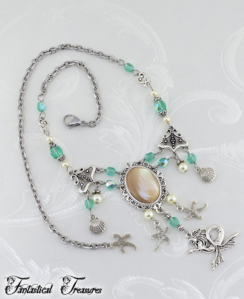 Under the Sea Beautiful Mermaid themed necklace shell and starfish necklace nautical jewelry image 8