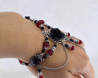 Slave Bracelet | Sweet Temptation | Gothic Bracelet, Victorian Jewelry, Beaded Bracelet, Rose Jewelry, Red Jewelry, Red Bracelet