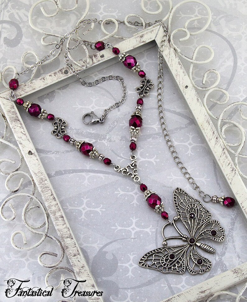 Beaded butterfly Necklace Winged Mystery Elegant jewelry, Bee necklace, Dragonfly Necklace image 4