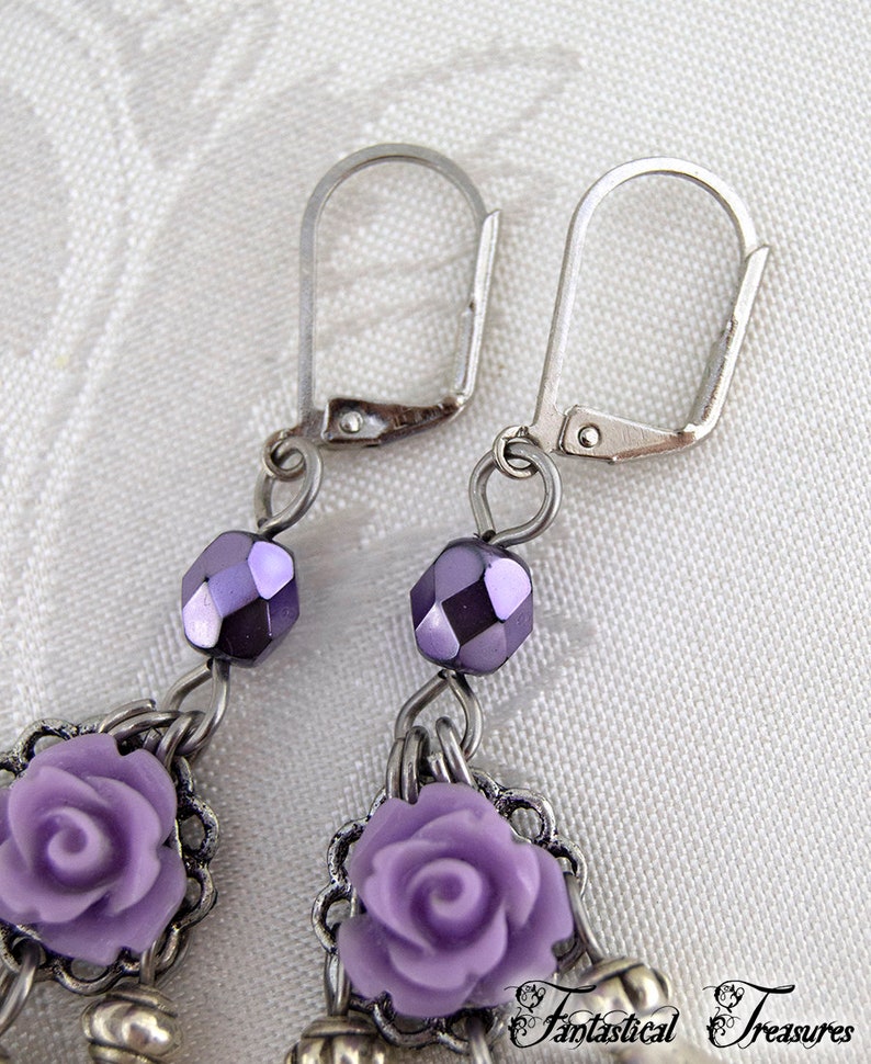 Boucles doreilles féeriques Faery Rose Boucles doreilles lustre Fantaisie Bijoux violets image 5