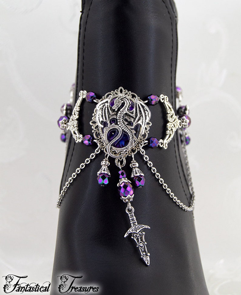 Dragon Boot Jewelry Dragon Charmer Boot Chain, Medieval Jewelry, Dragon Jewelry, statement jewelry, Purple Dragon, Large Jewelry for her Purple