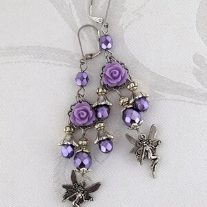 Boucles doreilles féeriques Faery Rose Boucles doreilles lustre Fantaisie Bijoux violets image 7