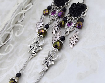 Fantasy Fairy Earrings | Fae Queen | Long Fantasy Earrings, Black Rose Earrilaces, Gift for her