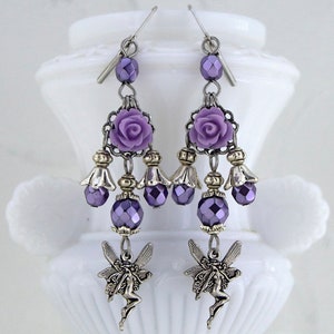 Boucles doreilles féeriques Faery Rose Boucles doreilles lustre Fantaisie Bijoux violets image 3