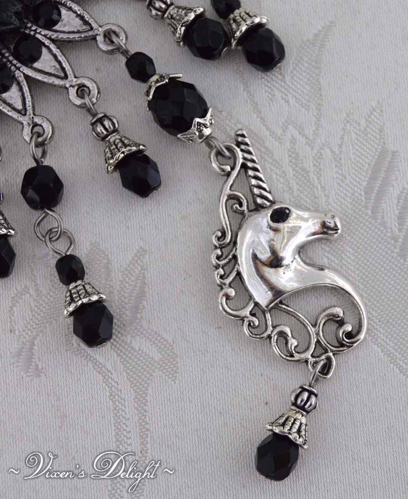 Black Jewelry Unicorn Rose Necklace Black Unicorn Jewelry My Gothic Fantasy Gift for wife Statement Necklace Fairytale Gift