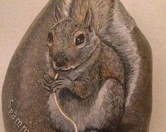 Etsy Squirrel wildlife art hand painted rocks stone paintings pet paintings animal lover garden stones grave marker pet memorial pet art
