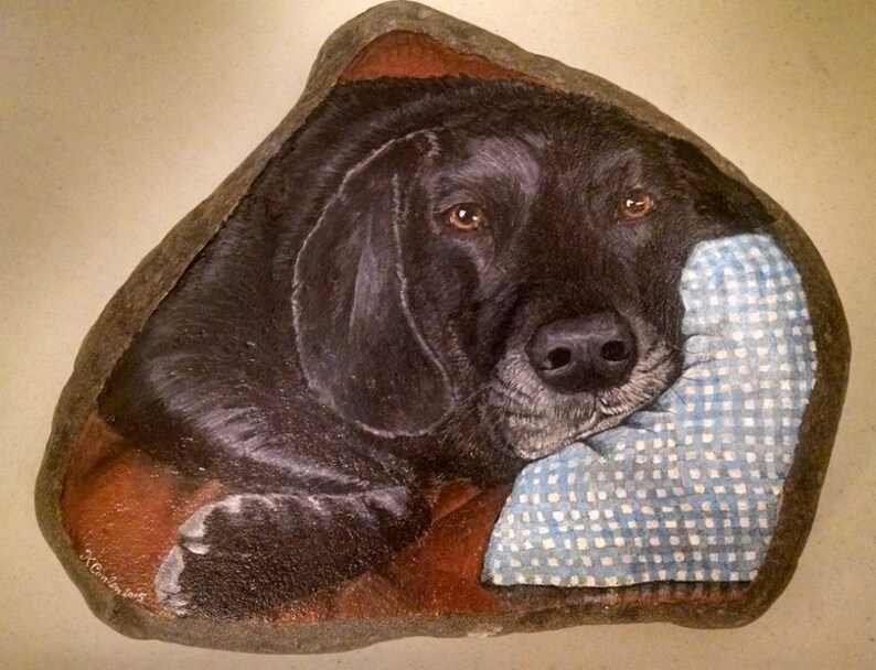 Dog Memorial Stone Hand Painted Rocks Black Lab Dog Grave Etsy